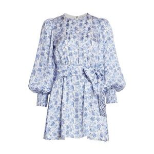 Alice + Olivia Molli Floral Tie Waist Mini Dress Blue White Long Sleeve Size 4